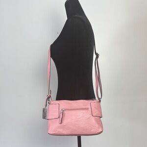 Nicole Miller pink faux leather crossbody purse bag.
